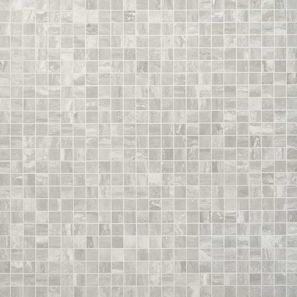 Basic Travertine Silver 2x2 Matte Porcelain Mosaic in Gray + Silver, View 1