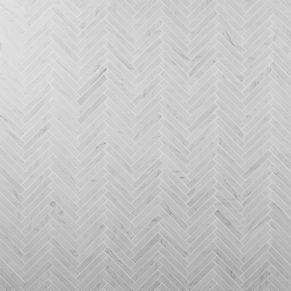 Velour Bianco Carrara 1x6 Herringbone Leather Marble Mosaic Tile in White, View 1