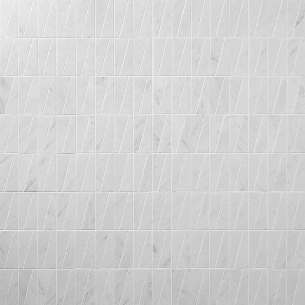 Velour Bianco Carrara 2x6 Trapezoid Leather Marble Mosaic Tile in White, View 1