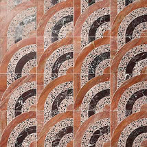 Elizabeth Sutton Arc Vertical Fish Scale Canyon Terracotta 12x12 Honed Marble and Terrazzo Mosaic Tile