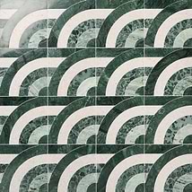 Elizabeth Sutton Arc Horizontal Forest Green 12x12 Honed Marble and Terrazzo Mosaic Tile