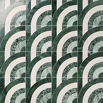 Elizabeth Sutton Arc Vertical Fish Scale Forest Green 12x12 Honed Marble and Terrazzo Mosaic Tile