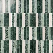 Elizabeth Sutton Arc Offset Linear Forest Green 12x12 Honed Marble and Terrazzo Mosaic Tile