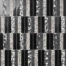 Elizabeth Sutton Arc Offset Linear Noir Black & White 12x12 Honed Marble and Terrazzo Mosaic Tile