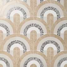 Elizabeth Sutton Arc Offset Semi-Circle Desert Beige 12x12 Honed Marble and Terrazzo Mosaic Tile