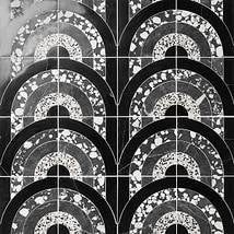 Elizabeth Sutton Arc Semi-Circle Noir Black & White 12x12 Honed Marble and Terrazzo Mosaic Tile