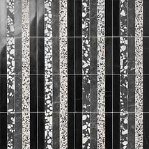 Elizabeth Sutton Arc Linear Noir Black & White 12x12 Honed Marble and Terrazzo Mosaic Tile