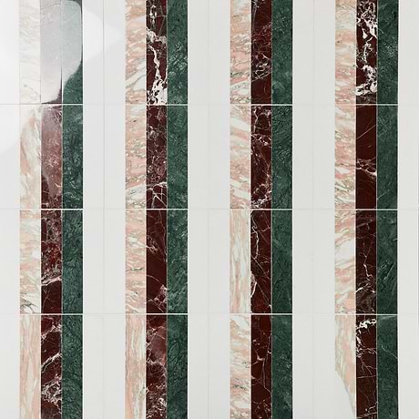 Elizabeth Sutton Arc Linear Passion Multicolor 12x12 Polished Marble Mosaic Tile