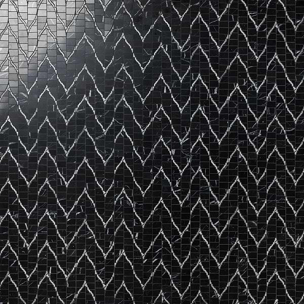 Ikara Nero Marquina Honed Waterjet Marble Mosaic Tile in Black, Gray, View 1