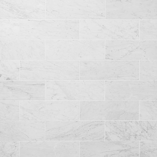 Bianco Carrara 6x18 Honed Marble Tile - Sample in White, View 1
