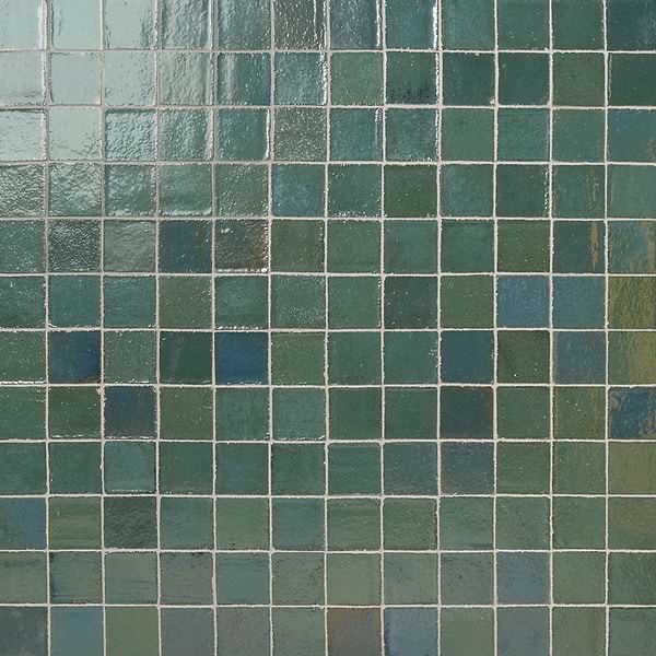 Terra Ember Aqua Blue 4x4 Handmade Metallic Crackled Glossy Terracotta Tile in Blue, View 1