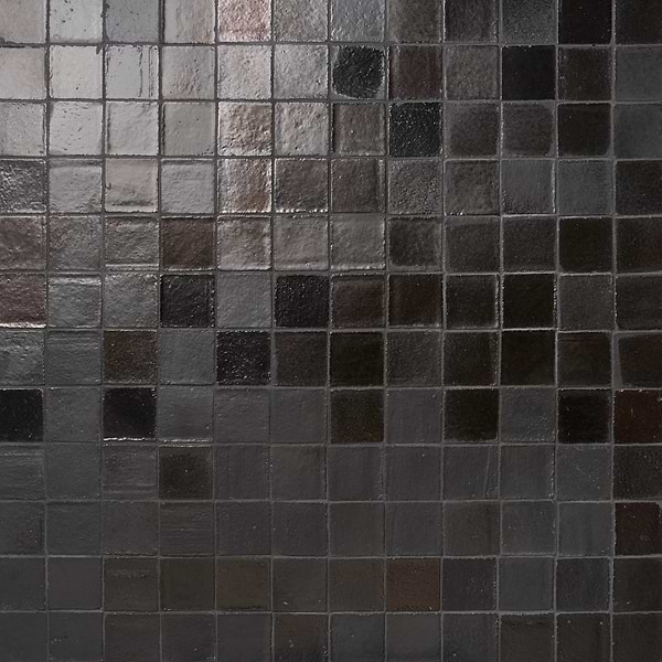 Terra Ember Jet Black 4x4 Handmade Metallic Crackled Matte Terracotta Tile in Black, View 1