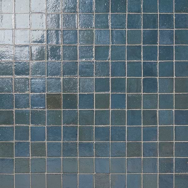 Terra Ember Teal Blue 4x4 Handmade Metallic Crackled Glossy Terracotta Tile in Teal, Blue, View 1