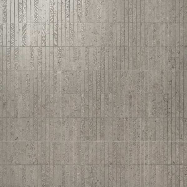 Corretta Deco Warm Gray 1x6 Stacked Semi-Polished Mosaic Tile in Gray, View 1