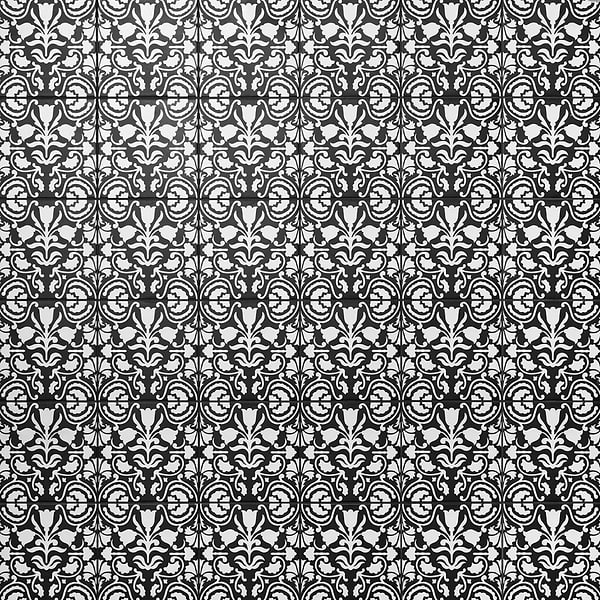 Elowynn Belle Midnight Black 8x8 Matte Porcelain Tile by Kravet in Black, White, View 1