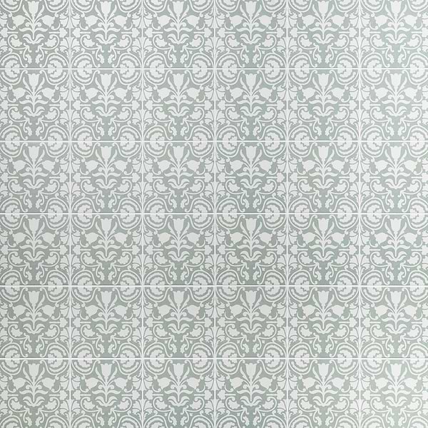 Elowynn Belle Seafoam Green 8x8 Matte Porcelain Tile by Kravet in Green, White, View 1
