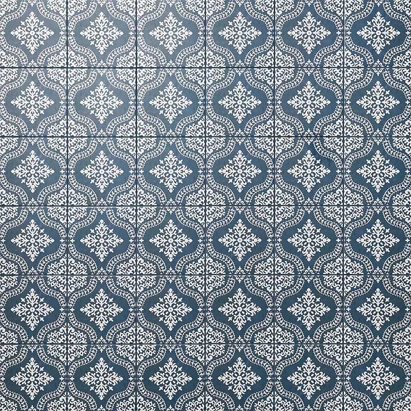 Elowynn Flora Marina Blue 8x8 Matte Porcelain Tile by Kravet in Blue, White, View 1