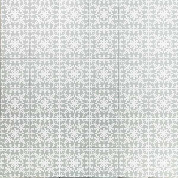 Elowynn Medallion Seafoam Green 8x8 Matte Porcelain Tile by Kravet in Green, White, View 1