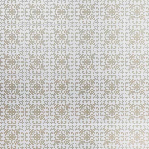 Elowynn Medallion Shell White 8x8 Matte Porcelain Tile by Kravet in Beige & Cream, View 1