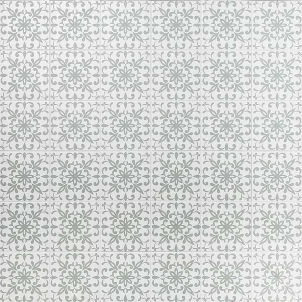 Elowynn Medallion Salt White 8x8 Matte Porcelain Tile by Kravet in Green, White, View 1