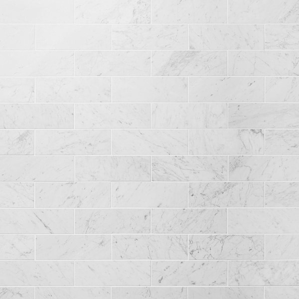 Bianco Carrara 4x12 Polished Marble Tile in White, View 1