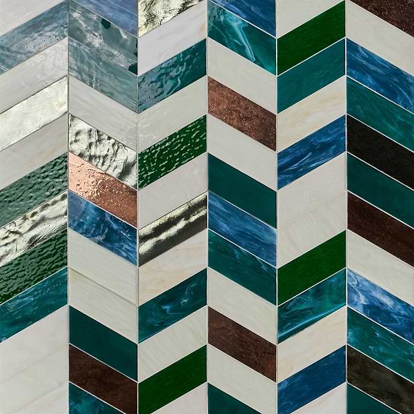 Elizabeth Sutton Meta Vermont Jade Green 2x5 Chevron Glossy Glass Mosaic Tile