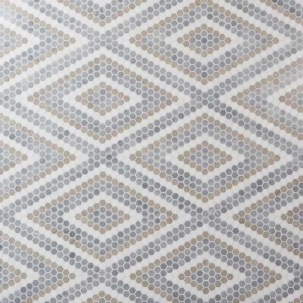 Juno Diamond Beige and Gray 1" Hexagon Polished Marble Mosaic Tile