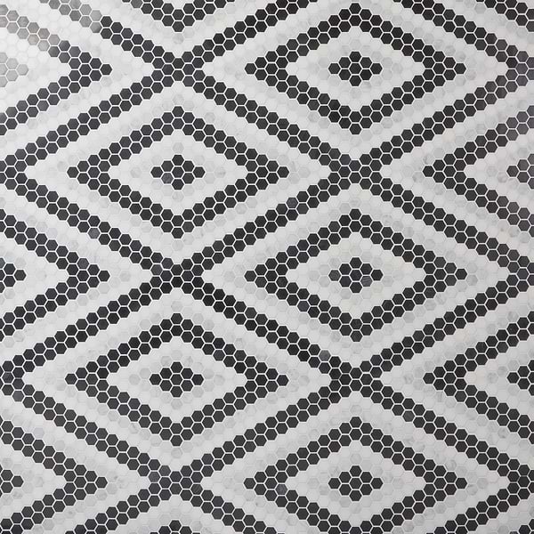Juno Diamond Black and White 1" Hexagon Polished Marble Mosaic Tile