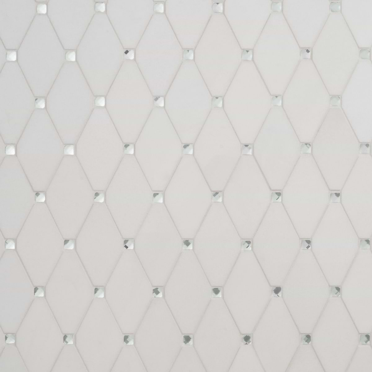 Reflection White Thassos 3x5 Diamond & Mirror Polished Marble & Glass Mosaic Tile