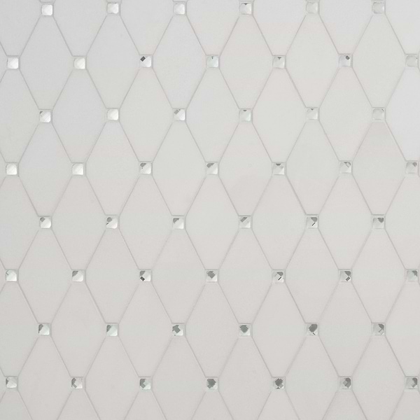 Reflection White Thassos 3x5 Diamond & Mirror Polished Marble & Glass Mosaic Tile