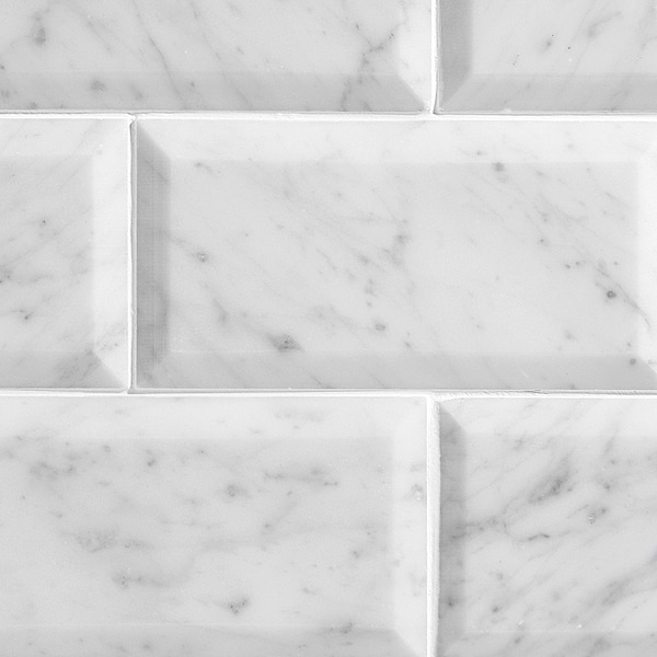 Carrara White 3x6 Beveled Polished Marble Subway Tile