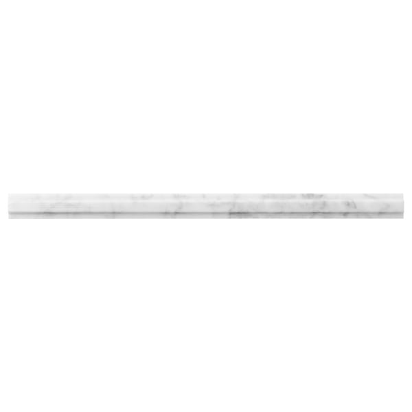 Bianco Carrara Novel 1x12 Polished Marble Pencil Liner in White, View 1