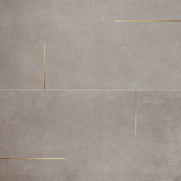 Lines Brass Inlay Greige 24X48 Matte Porcelain Tile in Greige and Gold, View 1