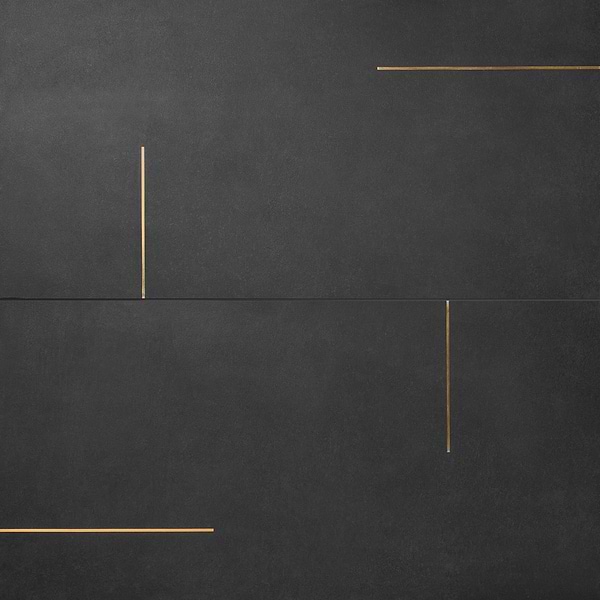 Lines Brass Inlay Black 24X48 Matte Porcelain Tile in Black and Gold, View 1