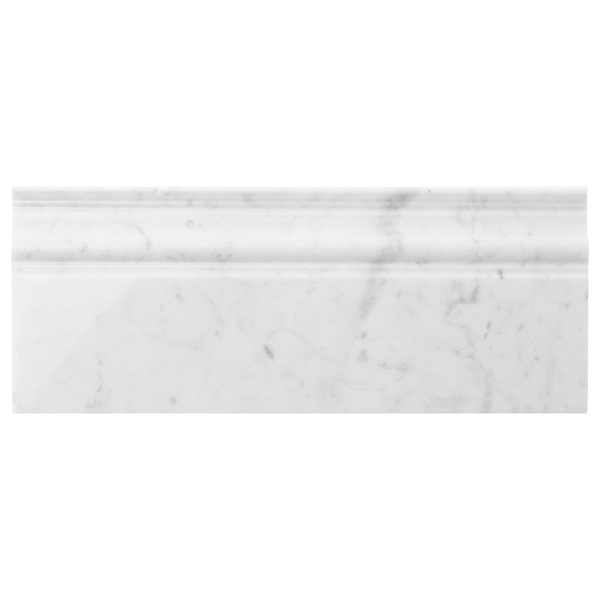 Bianco Carrara 5x12 Polished Marble Base Molding in White, View 1