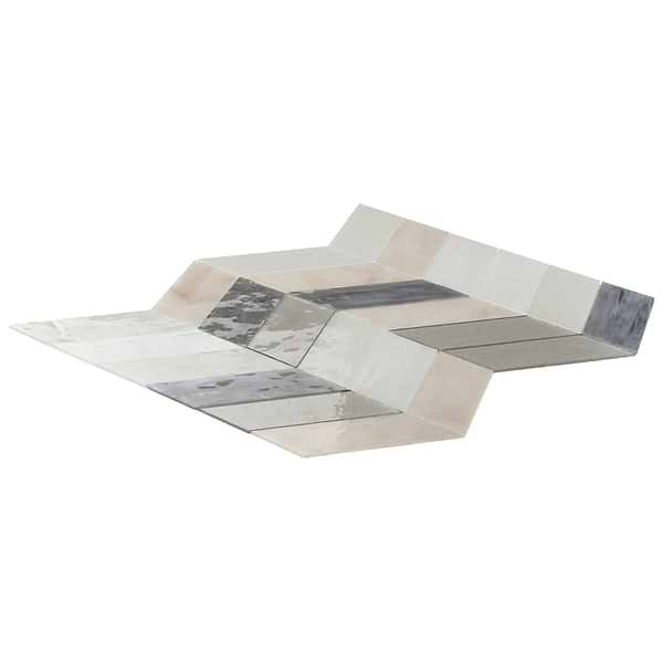 Elizabeth Sutton Meta Aspen Light Silver 2x5 Chevron Glossy Glass Mosaic Tile