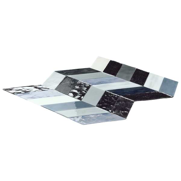 Elizabeth Sutton Meta Zanzibar Dark Silver 2x5 Chevron Glossy Glass Mosaic Tile