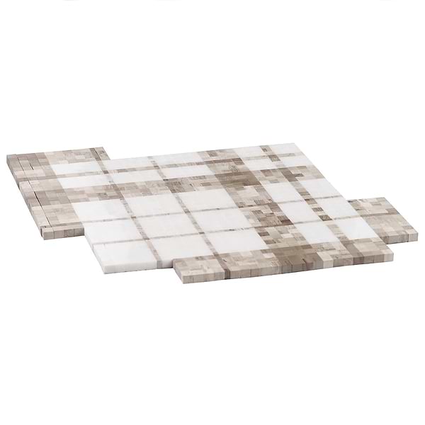Microsaic Plaid Wooden Beige Polished Marble Mosaic Tile