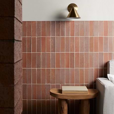 Brownstone Flashed Red 2x7 Textured Wire Cut Clay Thin Brick Tile