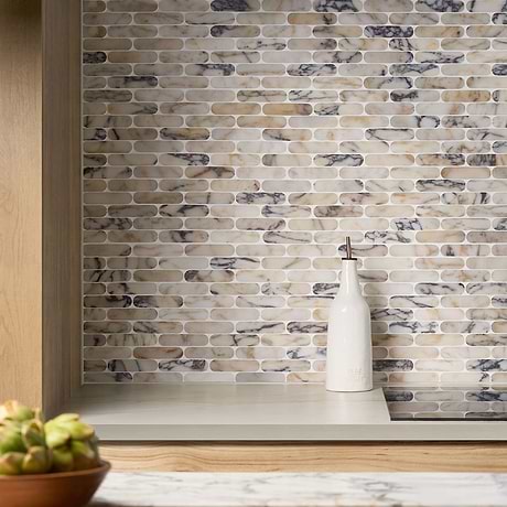 Calacatta Monet 1x4 Pill Honed Marble Mosaic Tile