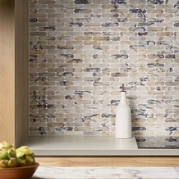 Calacatta Monet 1x4 Pill Honed Marble Mosaic Tile-Sample in White, View 1