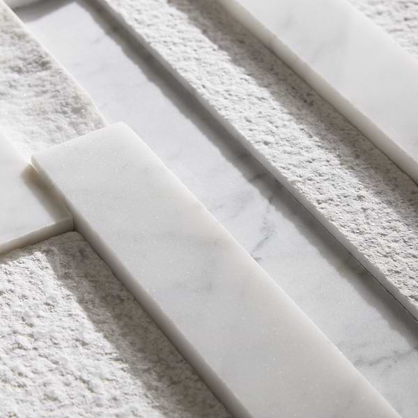 StackStone Bianco Carrara 3D Mixed Finish Marble Mosaic Tile