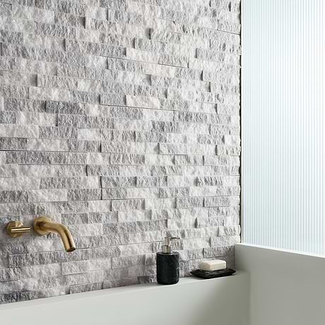 Tenerife Glacier Gray 6x24 Splitface Marble Stacked Stone Tile