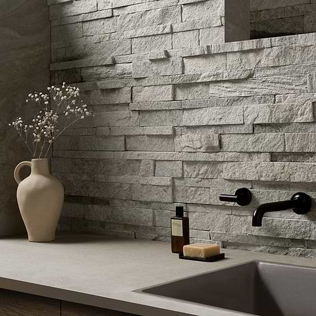 Tenerife Classic Silver 6x24 Splitface Quartzite Stacked Stone Tile