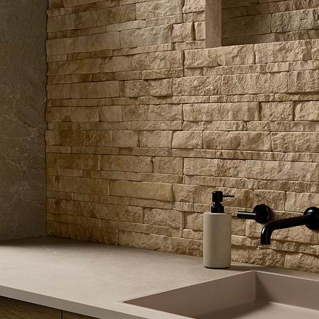 Tenerife French Cremar Beige 6x24 Brokenface Limestone Stacked Stone Tile