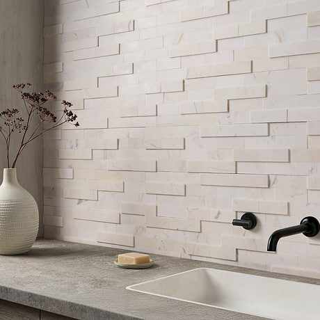 Tenerife Aspen White 6x24 Honed Marble Stacked Stone Tile