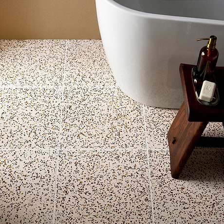 Veritas Terrazzo Creme with Gold 16x16 Polished Terrazzo Tile
