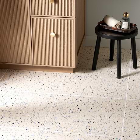 Veritas Terrazzo Creme with Nautical Blue 16x16 Polished Terrazzo Tile