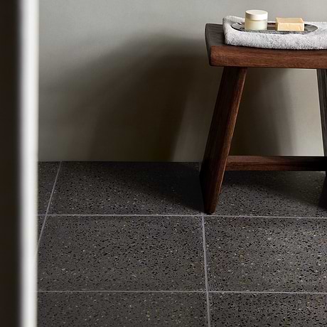 Veritas Terrazzo Sombra Charcoal with Gold 16x16 Polished Terrazzo Tile