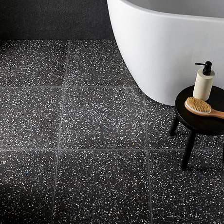 Veritas Terrazzo Sombra Charcoal with Nautical Blue 16x16 Polished Terrazzo Tile
